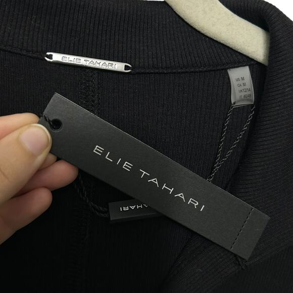 Elie Tahari Pima Cotton Polo Sweater Dress NWT Women's Sz M Black Half Sleeves - Picture 4 of 6